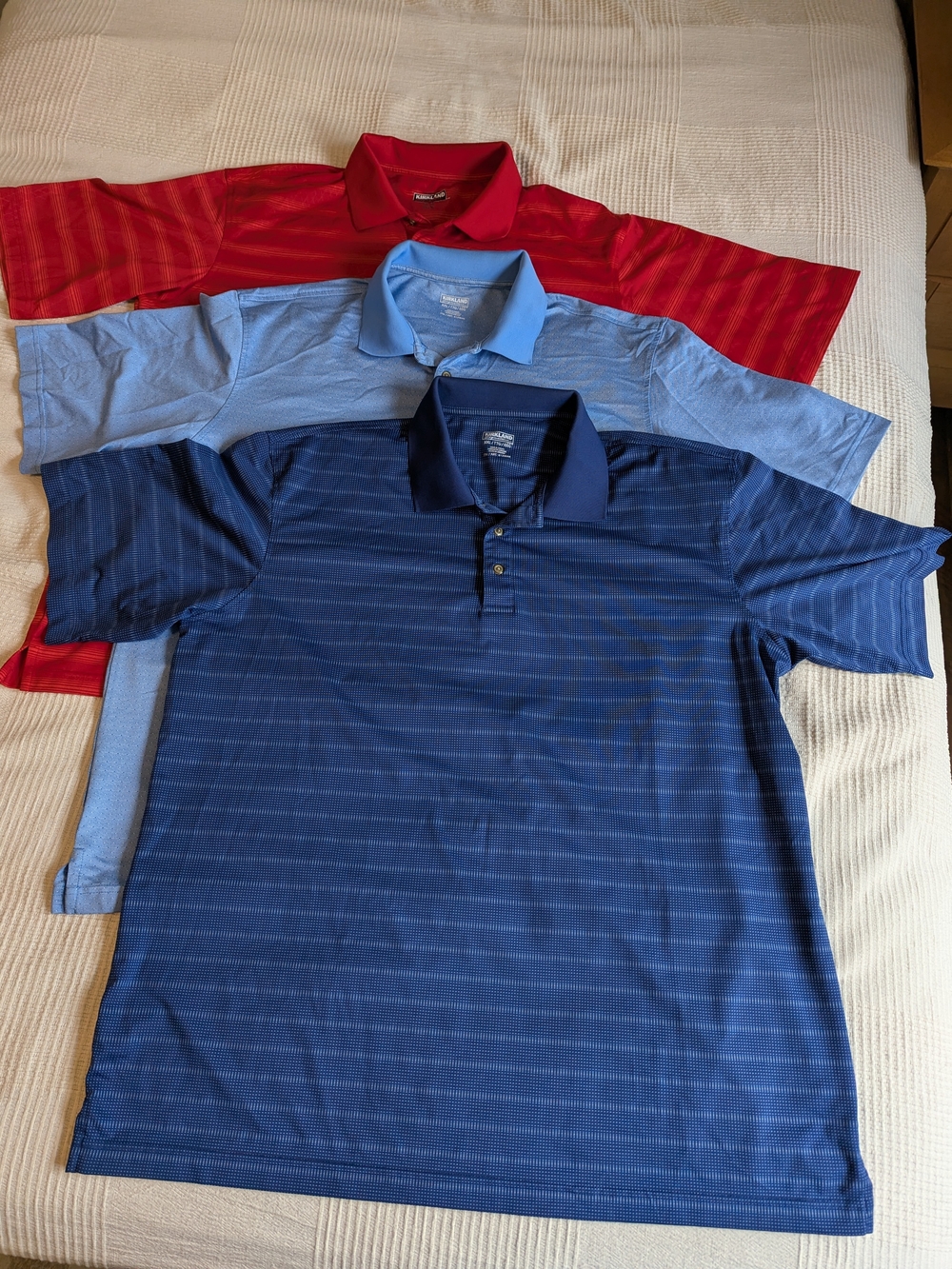 Kirkland Signature Men's Polo Bundle - Blue, Light Blue & Red